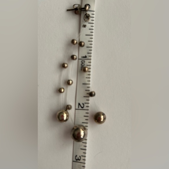 New Earrings Silver Color Balls 3 Strands of 4 Balls Pierced Handmade by Artist - Picture 7 of 8